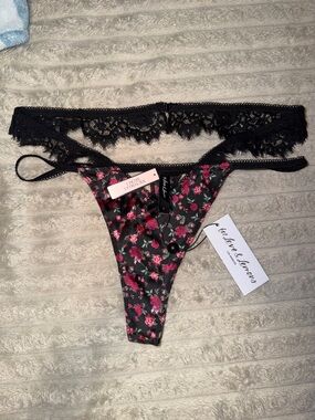 For Love And Lemons Black Floral Lace G-String Thong
